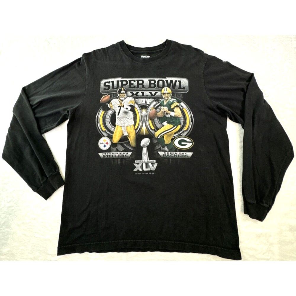 Reebok Exclusive Collection‎ shirt  Super Bowl XLV Steelers Packers Long Sleeve